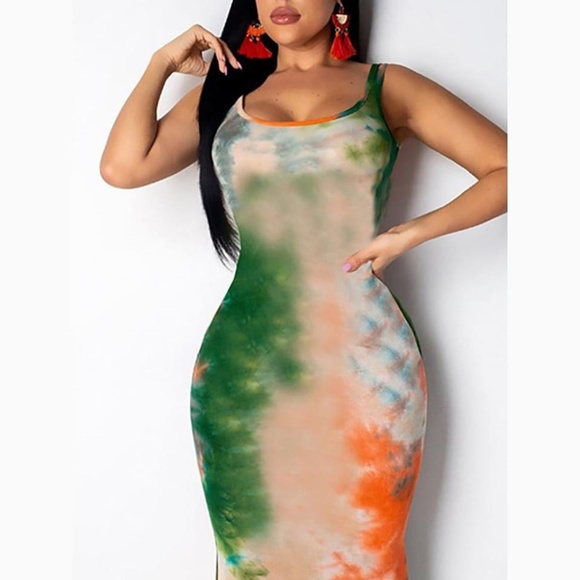 Long Bodycon Dress Sleeveless Blue Green Pink - Picture 2 of 8